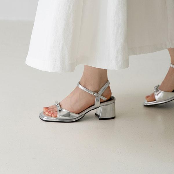 몽페티리본스퀘어토스트랩샌들힐(5cm)