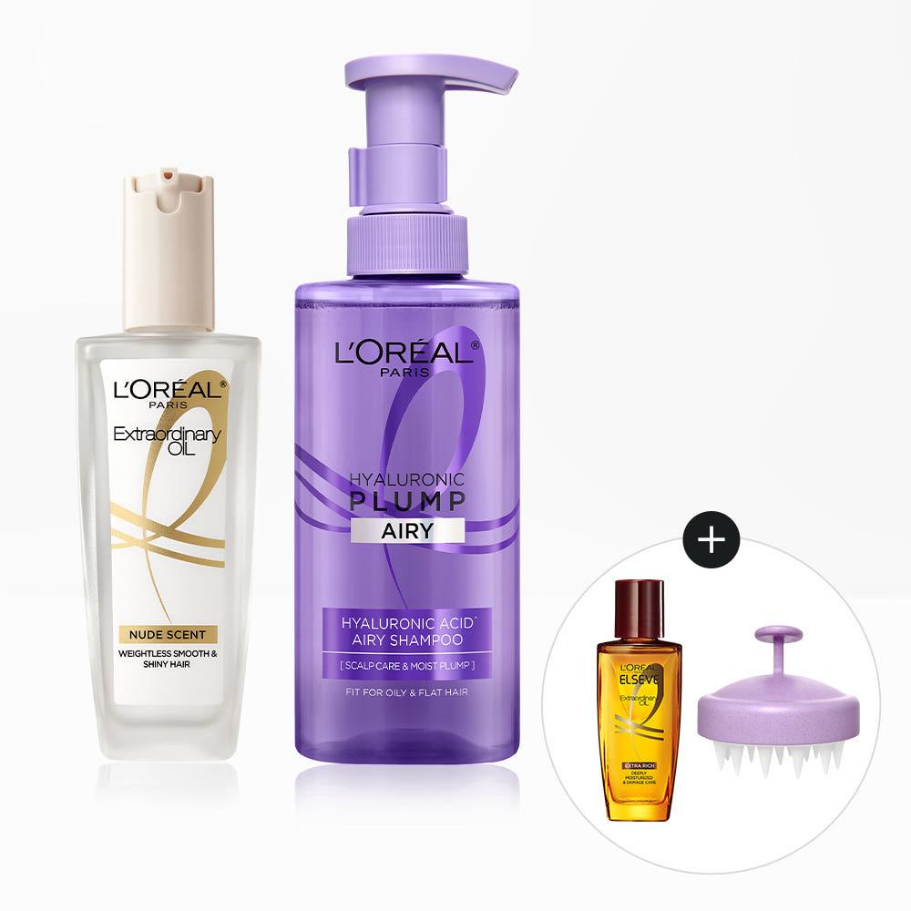 NEW 누드 헤어 오일세럼 + NEW 히알루론산 샴푸 440ml (+브라운 오일 30ml + 두피 샴푸 브러쉬 증정)