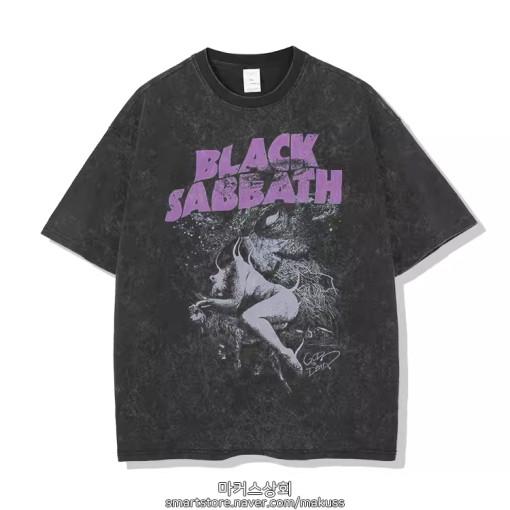 빈티지 워싱 블랙사바스 Black Sabbath 프린팅 반팔티셔츠 루즈핏 메탈티
