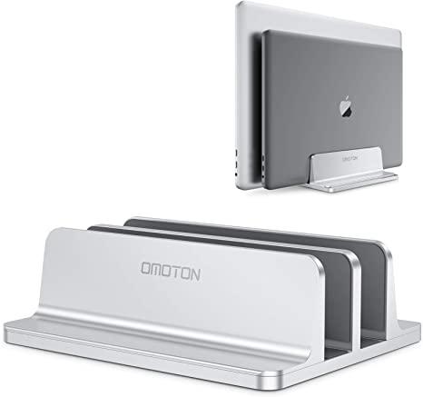 OMOTON [Updated Dock Version] Vertical Laptop Stand, Double Desktop Stand Holder with Adjustable Dock (Up to 17.3 inch), Fits All MacBook/Surface/Samsung/HP/Dell/Chrome Book (Silver)