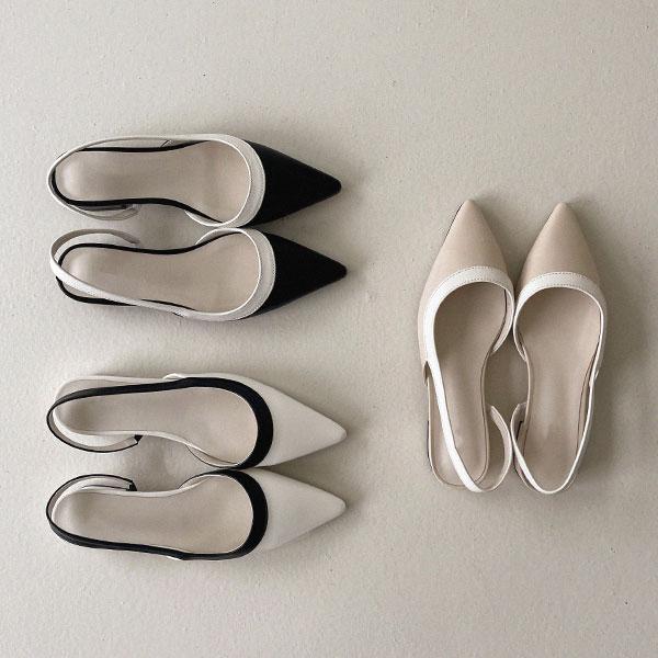 니첼배색스틸레토슬링백플랫(2cm)