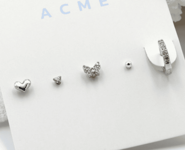 [써지컬스틸] 큐빅 나비&하트 피어싱 세트 [3컬러]