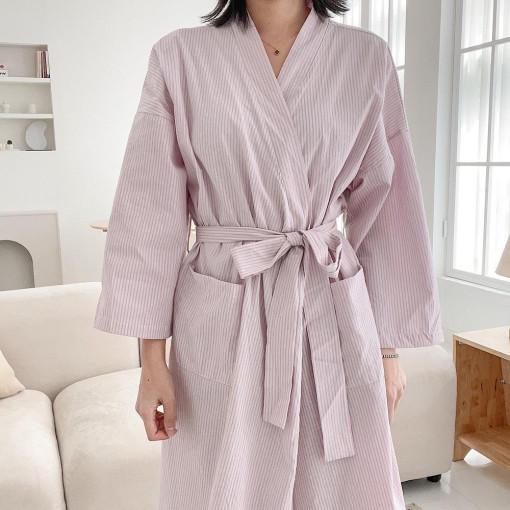 라임 스트라이프 순면 로브 가운 잠옷 빅사이즈 파자마