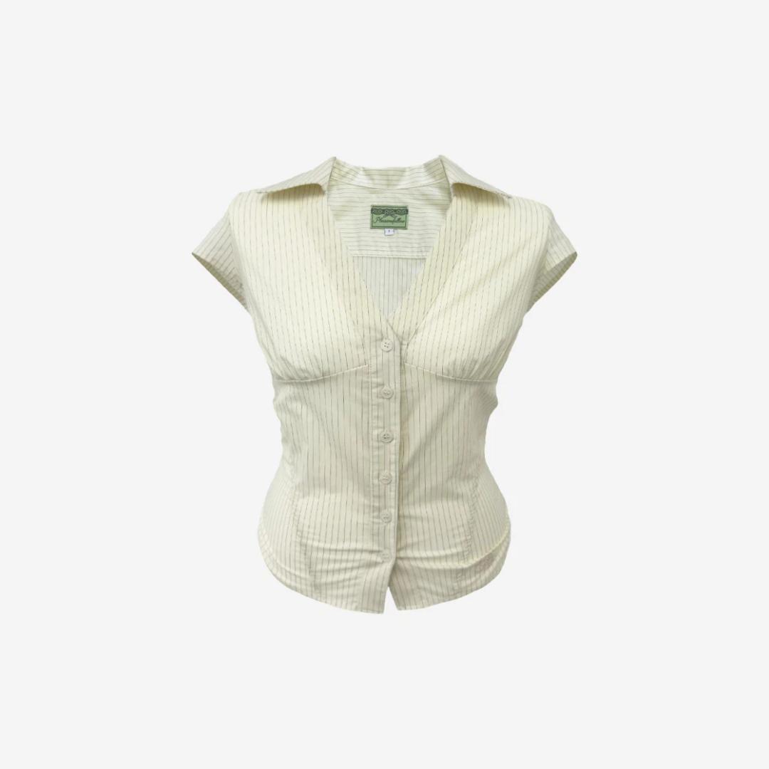 Pleasenofollow Chloe V Shirt Top Cream Stripe