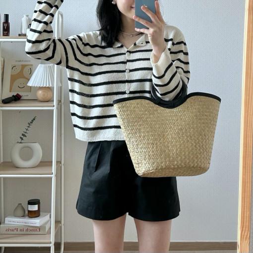 부클 단가라 스트라이프 루즈핏 가디건