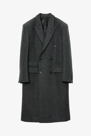 [24FW]HERRINGBONE DOUBLE BREASTED COAT - CHARCOAL GREY