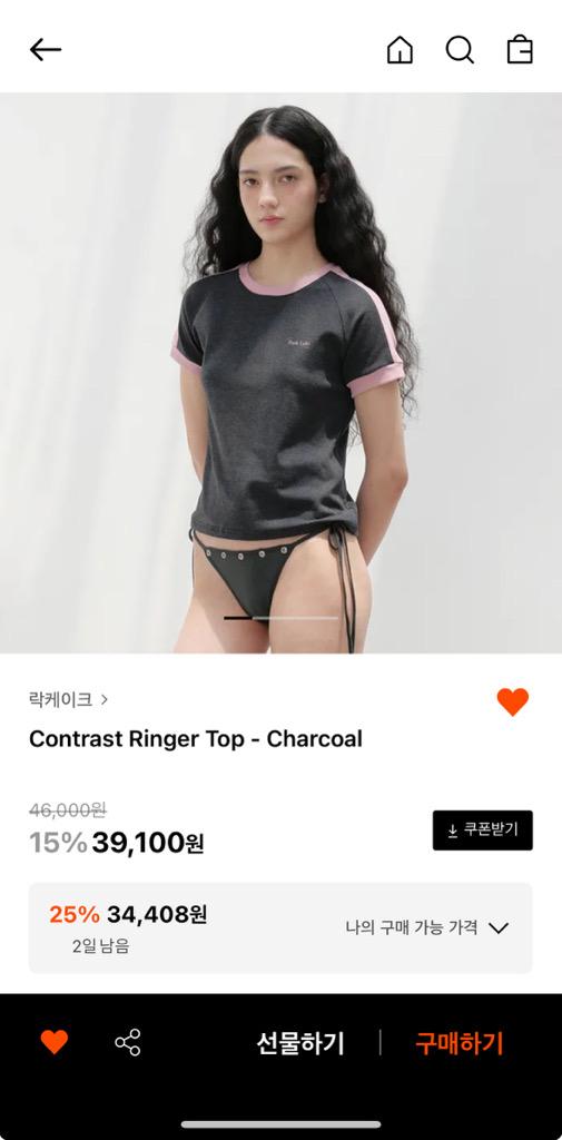 Contrast Ringer Top - Charcoal