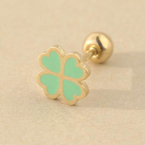 14k 골드 파스텔 그린 에폭시 클로버 피어싱