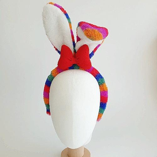 줄 토끼 귀 머리띠 헤어밴드 페이크 퍼 동물 졸업 인생네컷 놀이공원 사진촬영 소품 아이템 : 아이엠파티