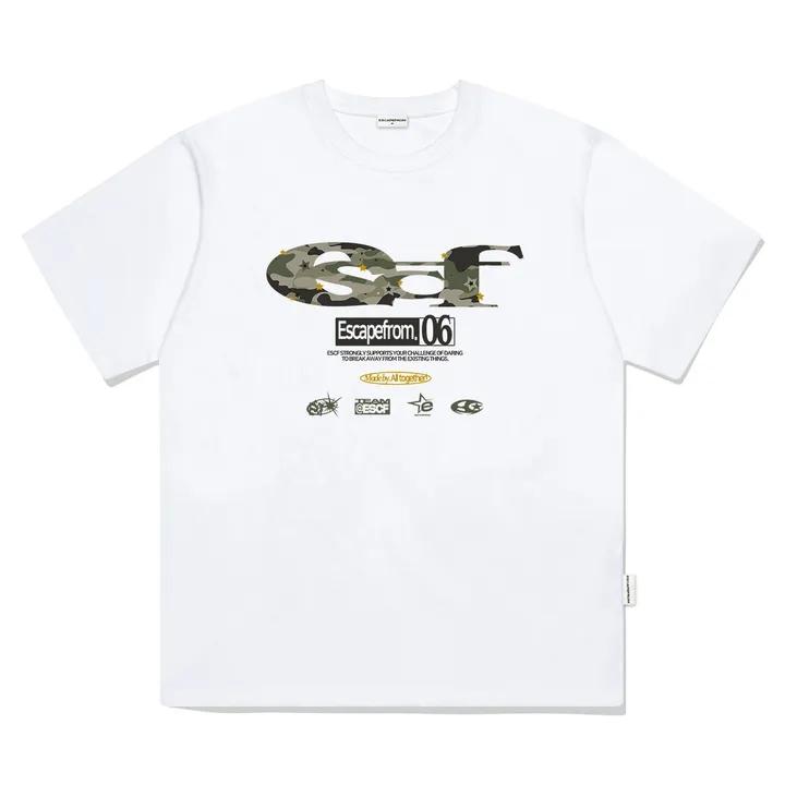 스타 카모 ESCF 로고 콜라주 프린트 오버핏 반팔티 화이트