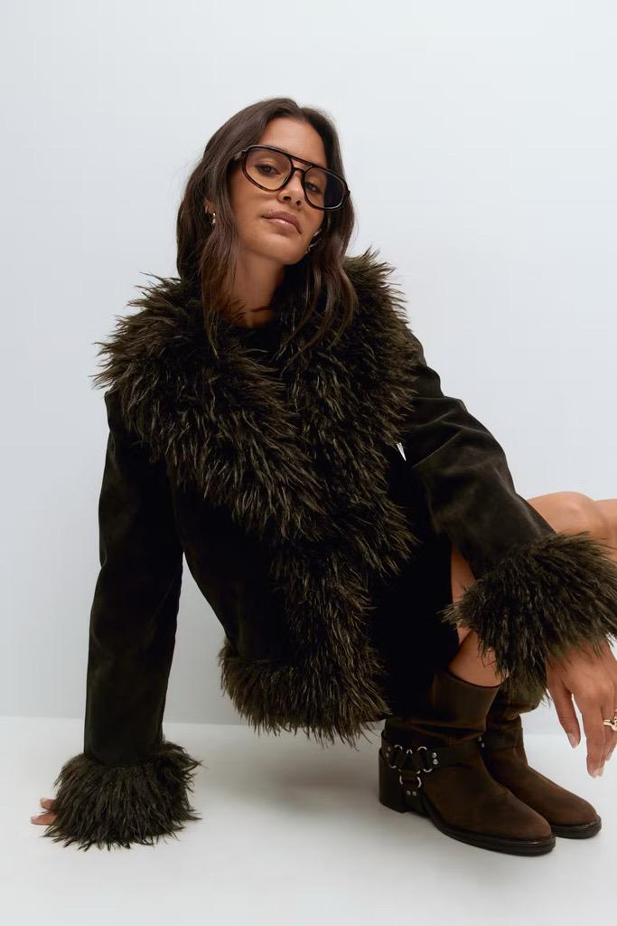 Faux suede fur jacket