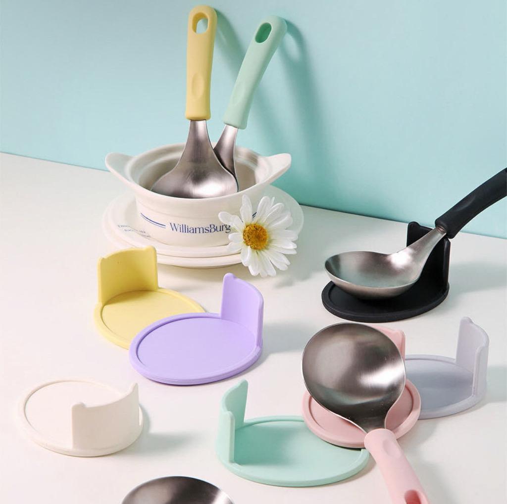 쿡코 미니국자 서빙스푼 스텐 빅헤드 미니스푼 / 원형 거치대 세트