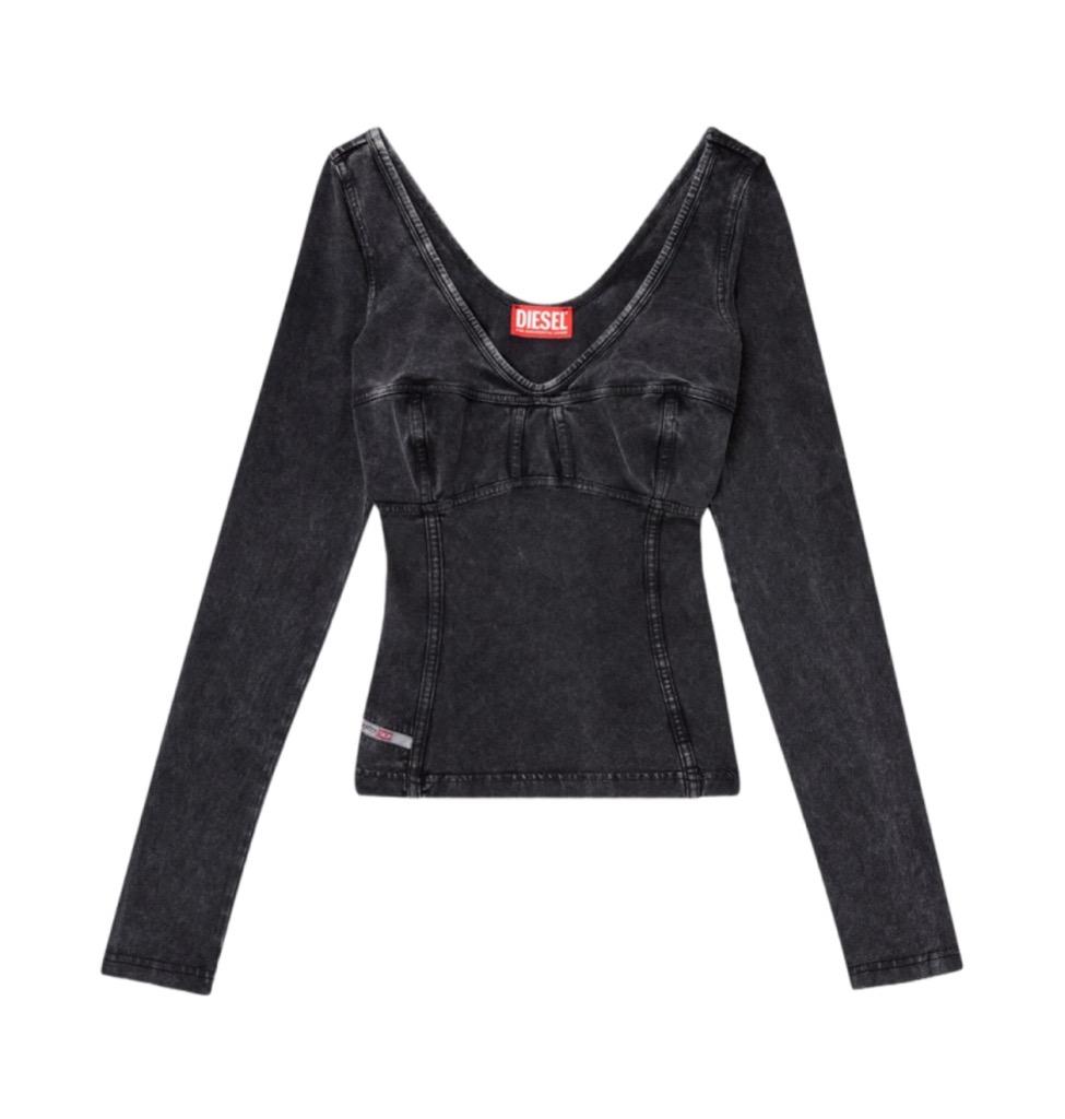 디젤 T-엘린 롱슬리브 탑 데님 이펙트 블랙