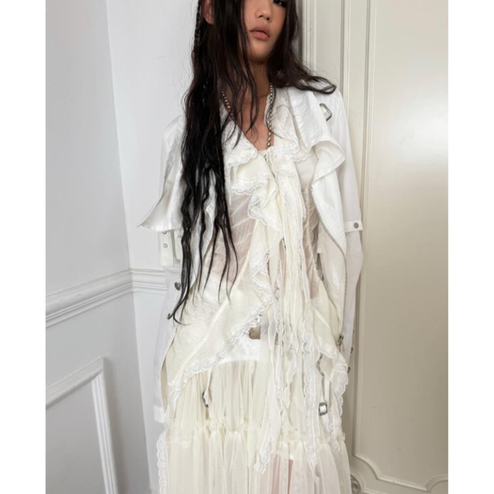 DOUBLE PUNCH 더블펀치 블라우스 셔츠 텍스쳐 플리츠 리본 러플 쉬폰 블라우스