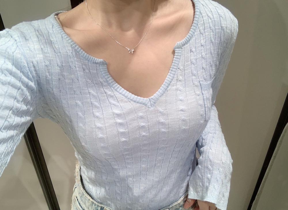 [3col] Bell twist knit 핑크 아이보리 소라 케이블 슬림핏 니트 : 러체:LoveCherish