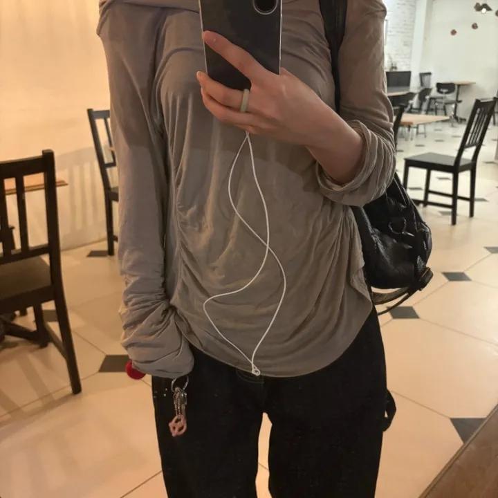 Shirring drape hoodie top