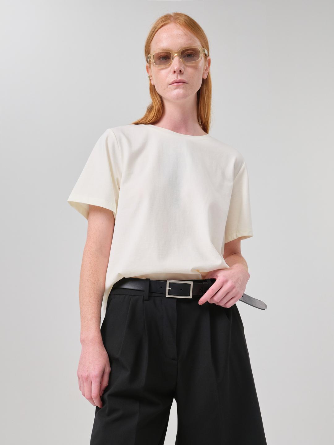 SOFT COTTON BACK SLIT T-SHIRT - CREAMJ241NTT811