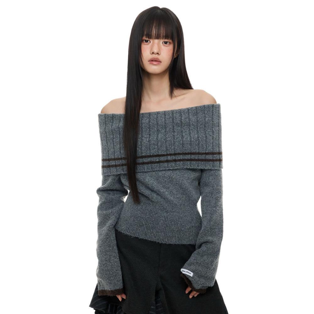 JIKOO 니트 오프숄더 스웨터 니트탑
