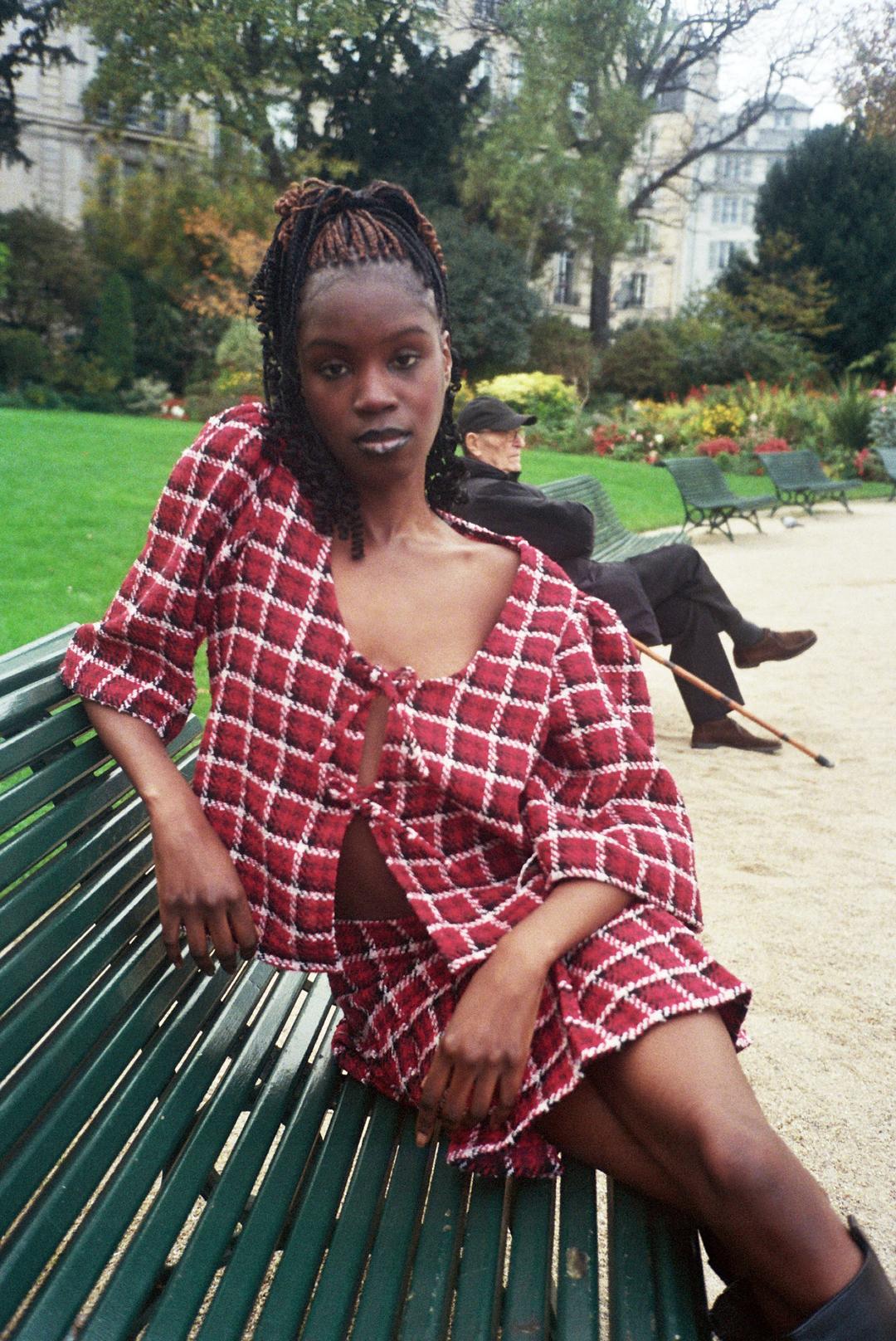Red tweed tartan AGNES blouse