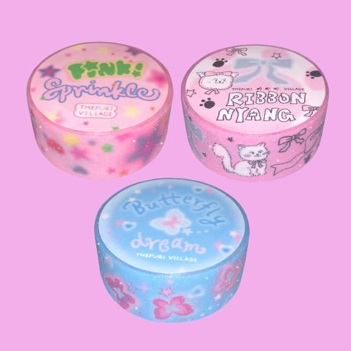 더푸리빌리지 마스킹테이프 글리터 펄 종이 데코테이프 다이어리꾸미기 ver.6 3종