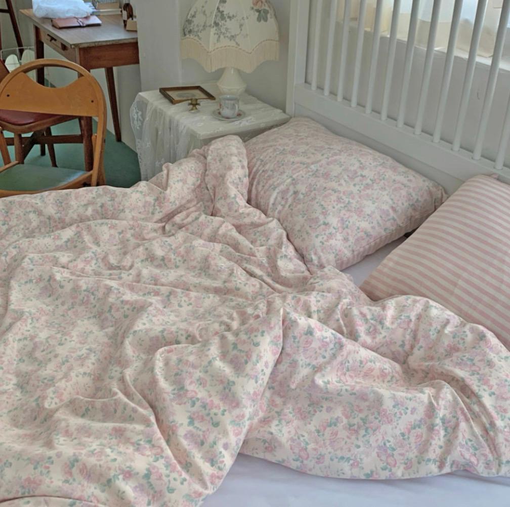 powder pink floral bedding