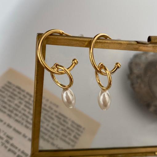 Acer rojo 8 유니크 트윈 링 데일리 진주 드롭귀걸이