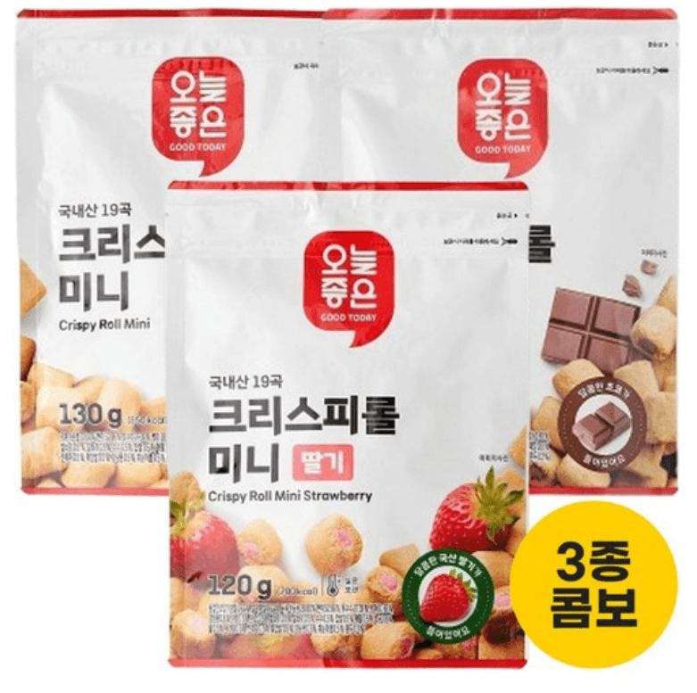 오늘좋은 국내산 19곡 크리스피롤 3종 혼합세트 (미니 초코 딸기) - 스낵/시리얼 | 쿠팡