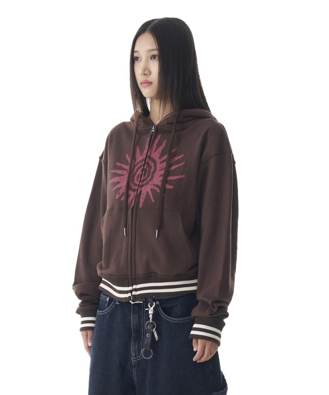 Cracked Sun Zip-Up Hoodie (Brown)