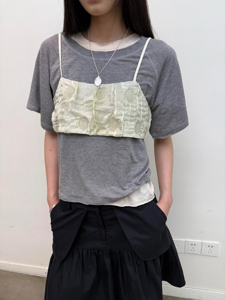 NEVERSEEZ 캐미솔 시어서커 튜브탑 레이어드 숏 나시