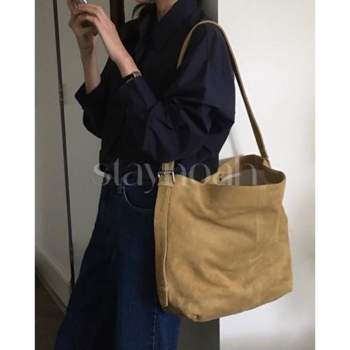 (2주 소요) overtake 오버테이크 뉴 하임백 천연 소가죽 스웨이드 사각 숄더백 (2c)