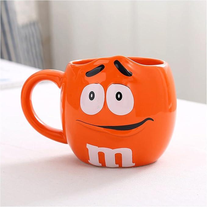 AGBARR Coffee Cup 600ML M&M Bean Cute Ceramic Coffee Mug Kawaii Breakfast Tea Milk Cups and Mugs with Spoon Large Capacity Expression Drinkware Coffee Cups (Size : Orange)