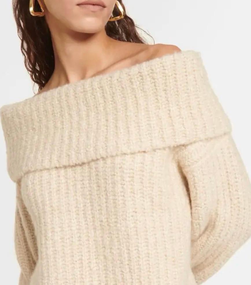 off-shoulder ribbed-knit cashmere sweater