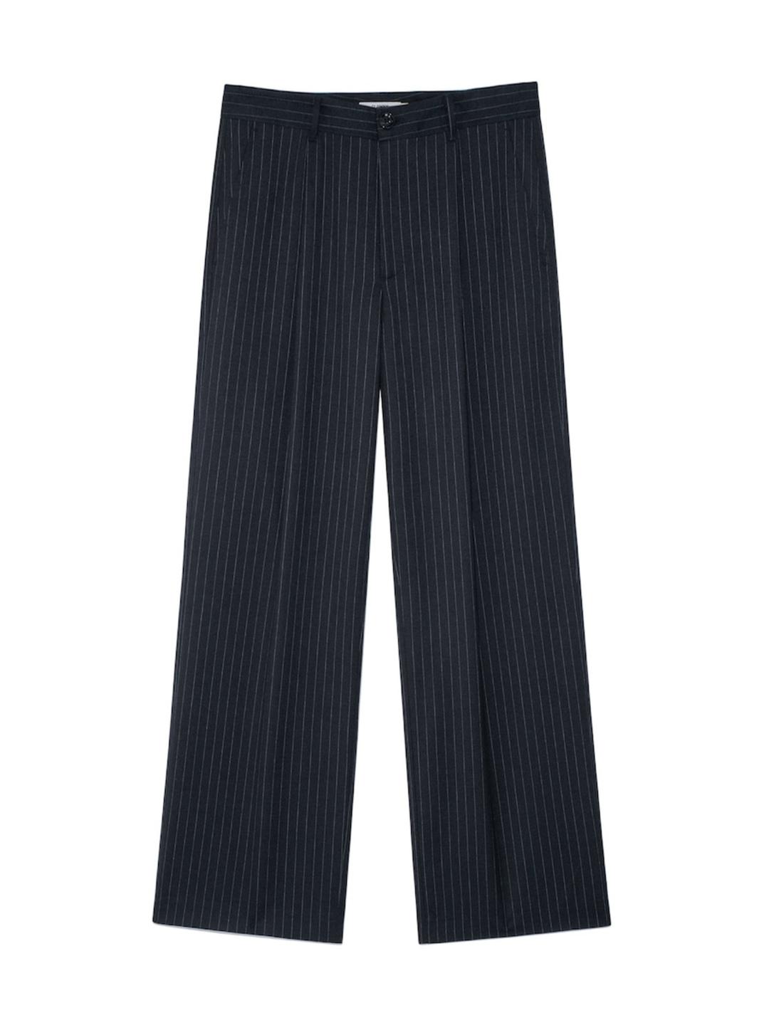 G GENTLE WIDE LEG PINSTRIPE PANTS (NAVY)