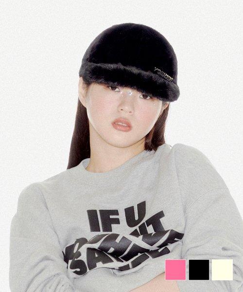 YOUHEE FUR BALL CAP PINK