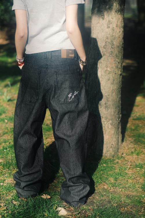 Stripe Denim Pants Black