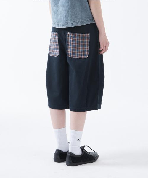 TCM check pocket half pants (navy)