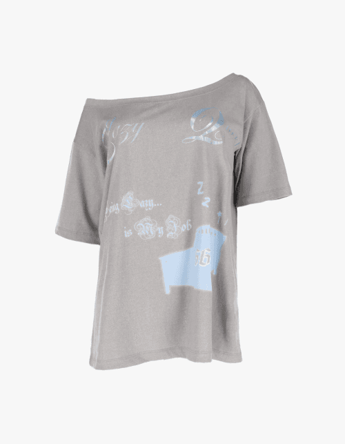 Off Shoulder Lazy Tee- Grey