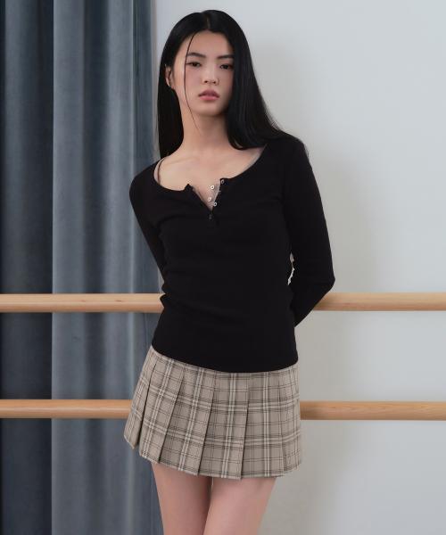 우먼즈 체크 플리츠 미니 스코츠 [미디엄 그레이]