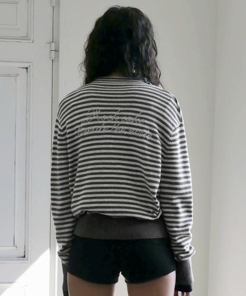 Stripe Logo Knit Cardigan - Gray