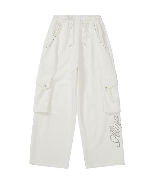스터드 카고 스웻 팬츠 화이트