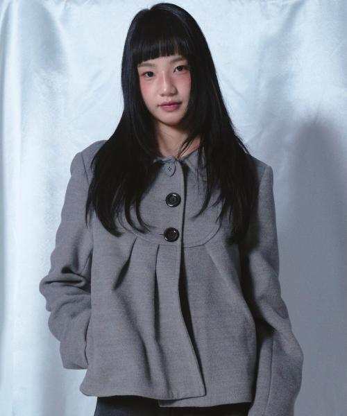 Rosie Heart Button Half Coat Gray
