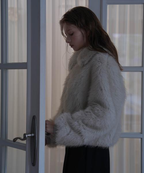 Collar Fur Jacket [Light Beige]