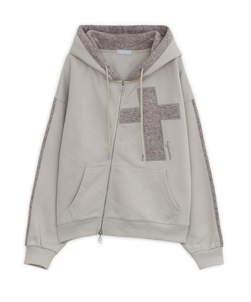 크로스 패치 후드 집업 (오트밀)