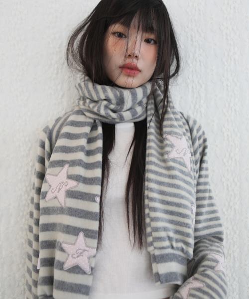 소프트 스타 스트라이프 볼레로 머플러 그레이