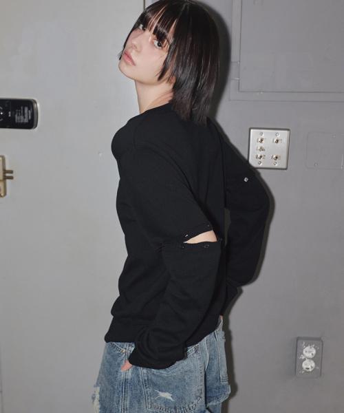 Button Sleeve 2-Way Knit Black