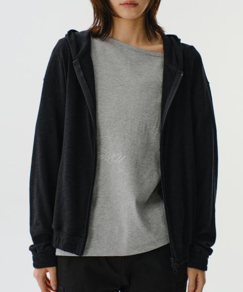 SLUB TEXTURE HOOD ZIP-UP (BLACK)