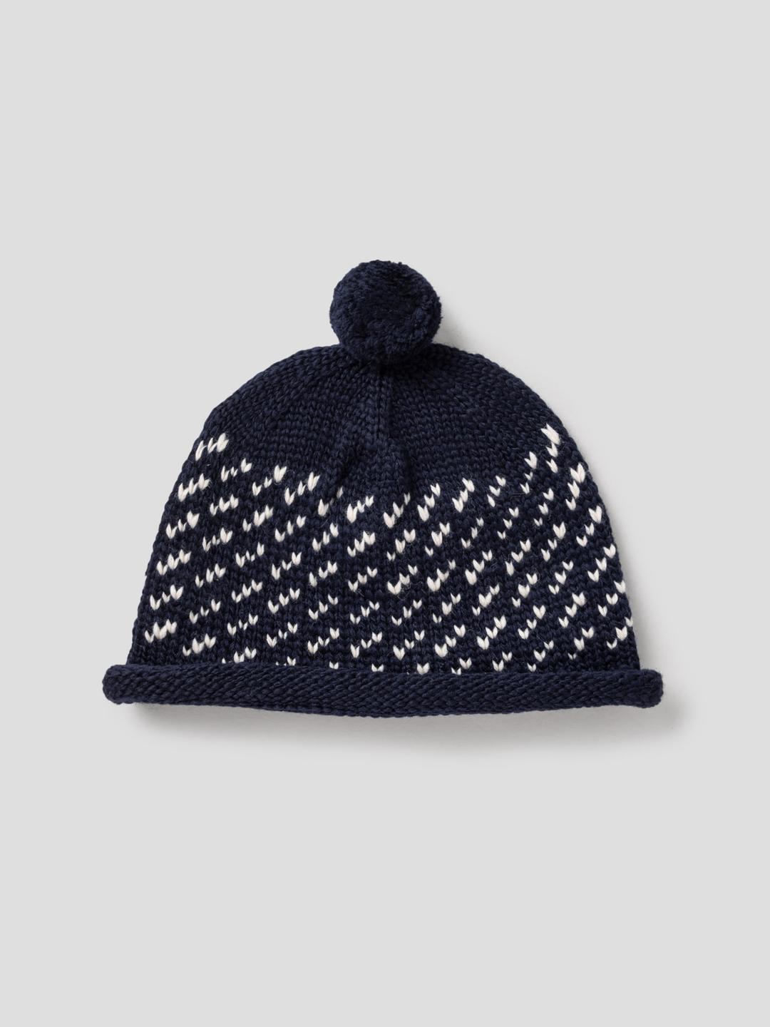 Wool Jacquard Wcap With Pom - Navy