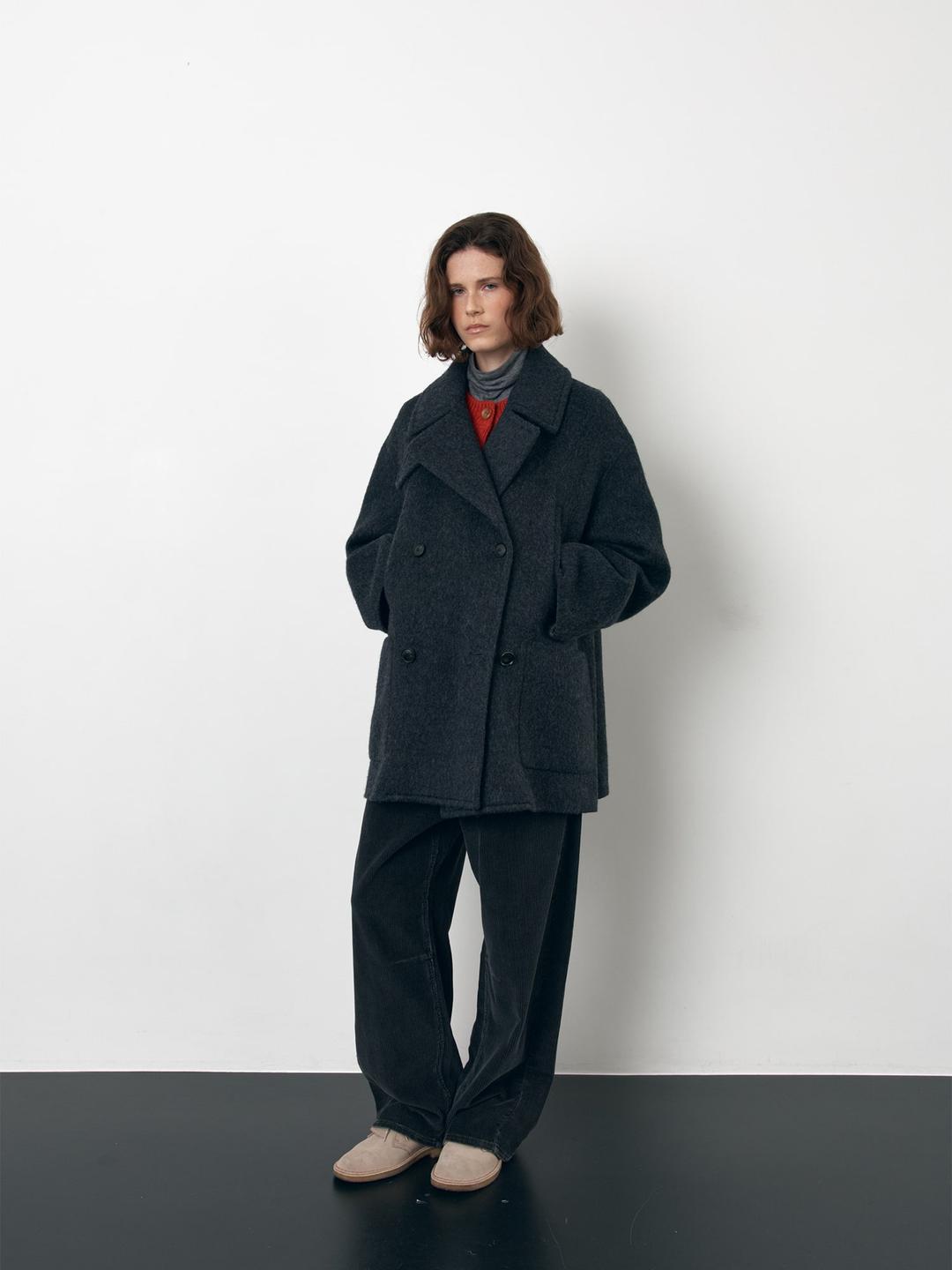 Women Handmade Overfit Pea Coat - Ash