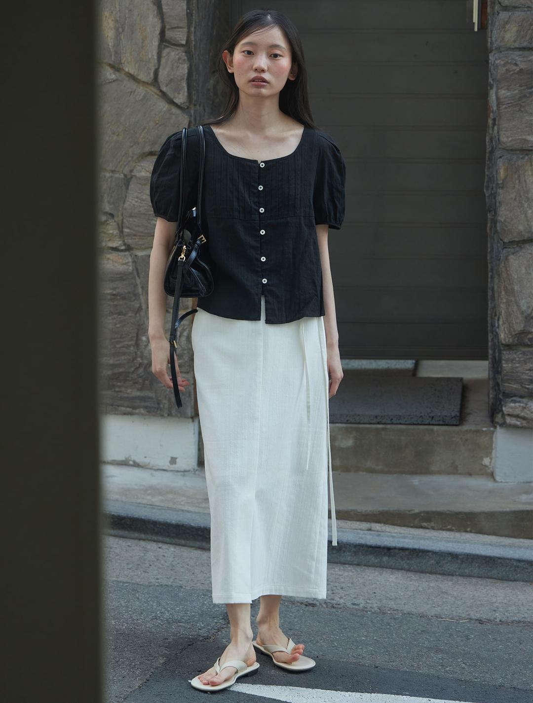 Belted H-line skirt_WHITE