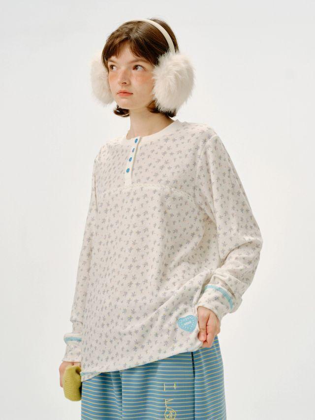 [ODD MAKER] Floral Terry Cloth Long Sleeve Shirt